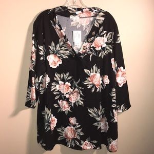 Ava James Black Floral 3/4 sleeve Sweater 3X NWT